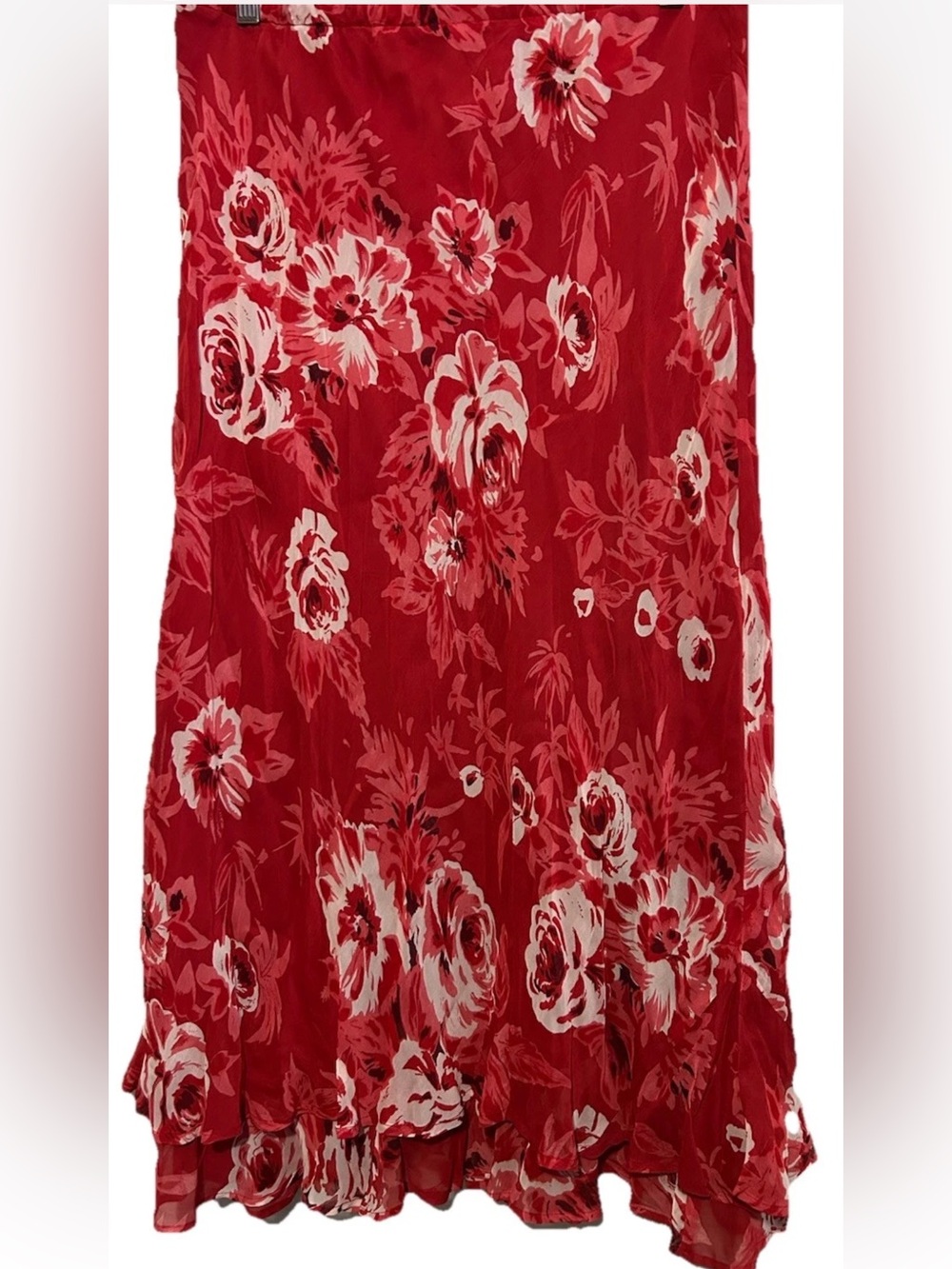 Style & Co Skirt 14 Red Floral Rayon Lined Cottagecore Elastic Pull On Waist